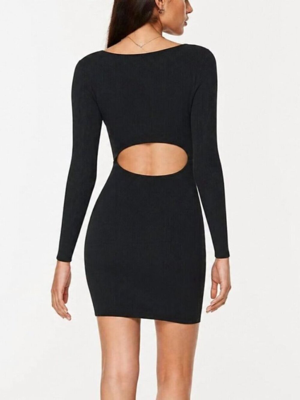 Aritzia Wilfred Knit Long Sleeve Cut Out Back Dress Black Size Small